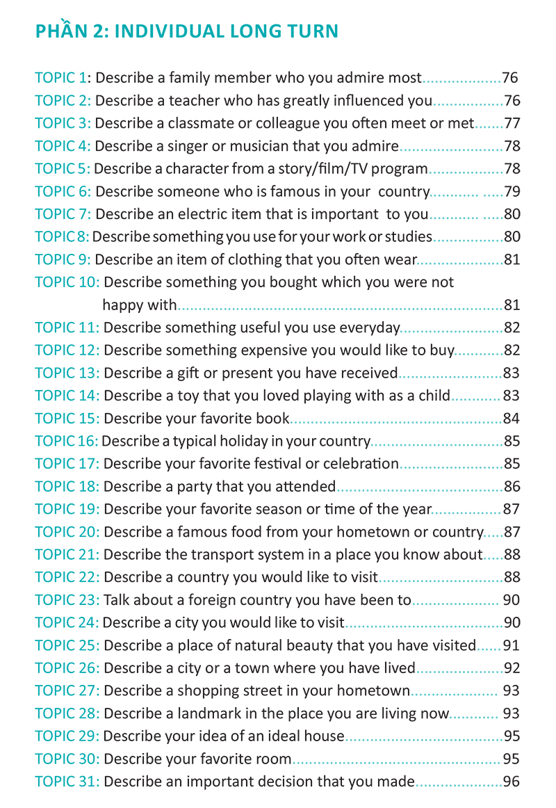 The Ielts Speaking Topics - Tài Liệu Luyện Thi Nói Ielts