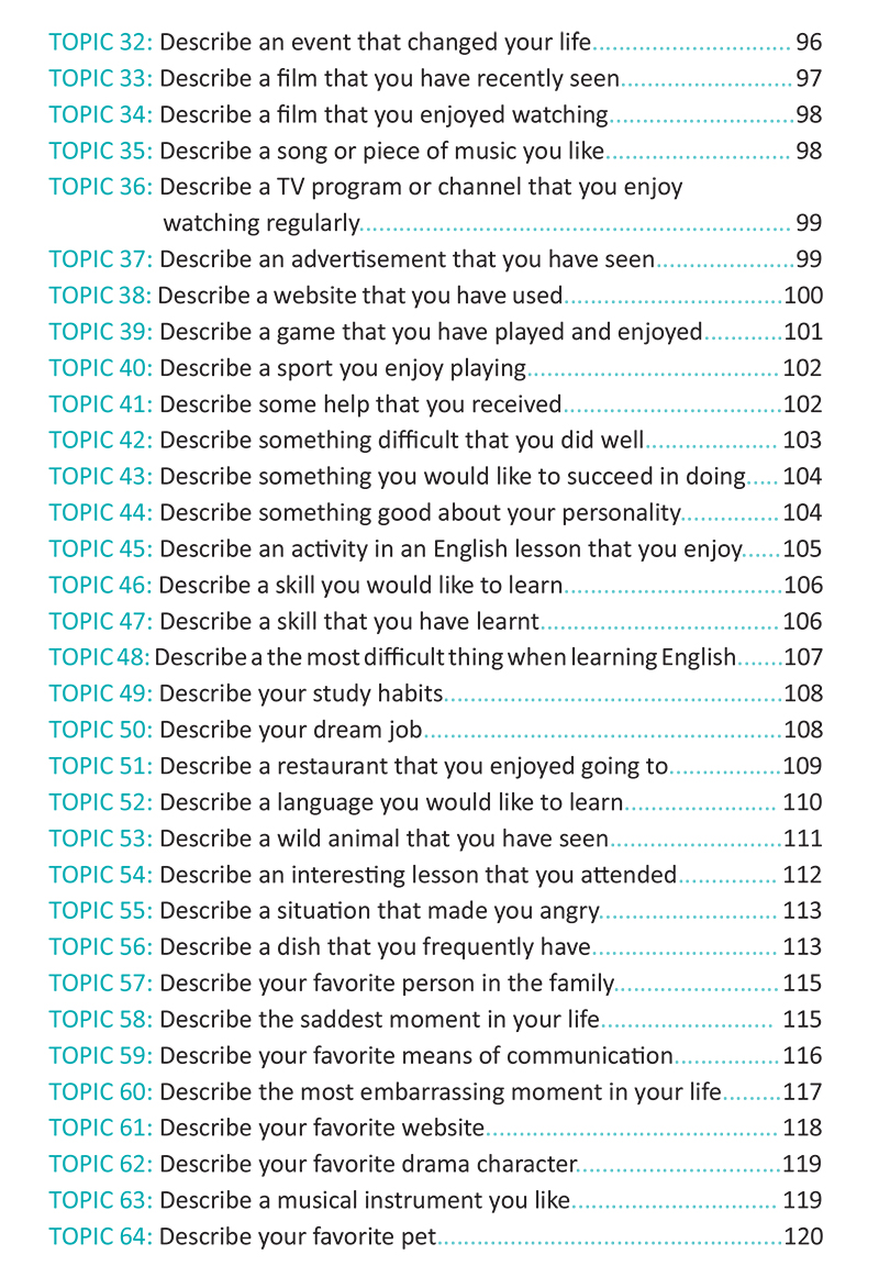 The Ielts Speaking Topics - Tài Liệu Luyện Thi Nói Ielts