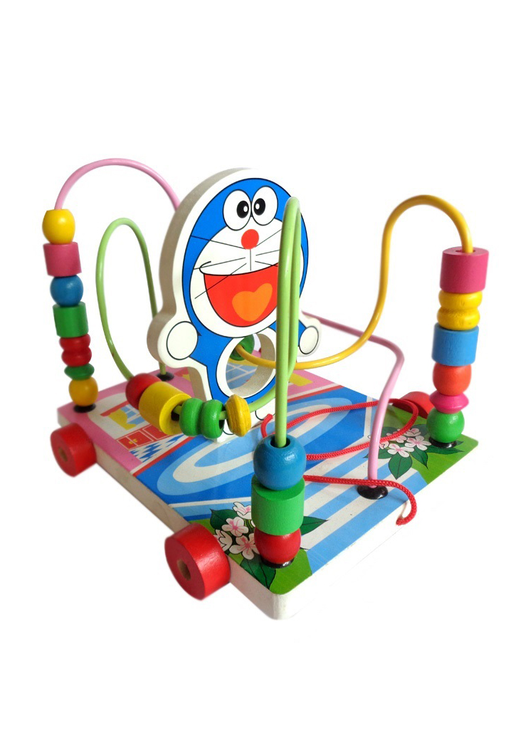 Đồ Chơi Xe Gỗ Luồn Hạt Thông Minh Doraemon Có Dây Kéo