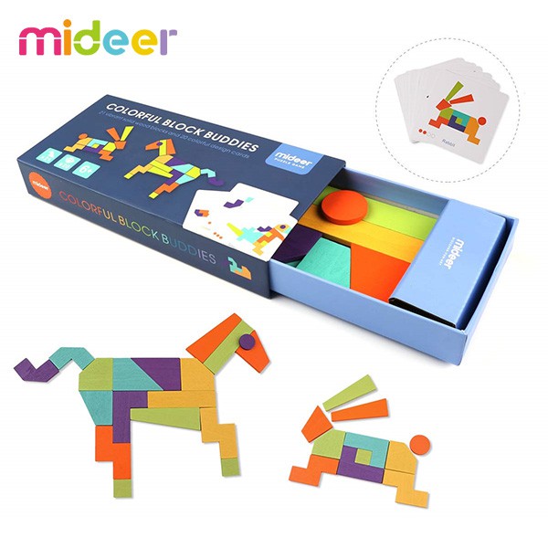 Bộ xếp hình gỗ tư duy Mideer nhiều màu Colorful Block Buddies - MD1082